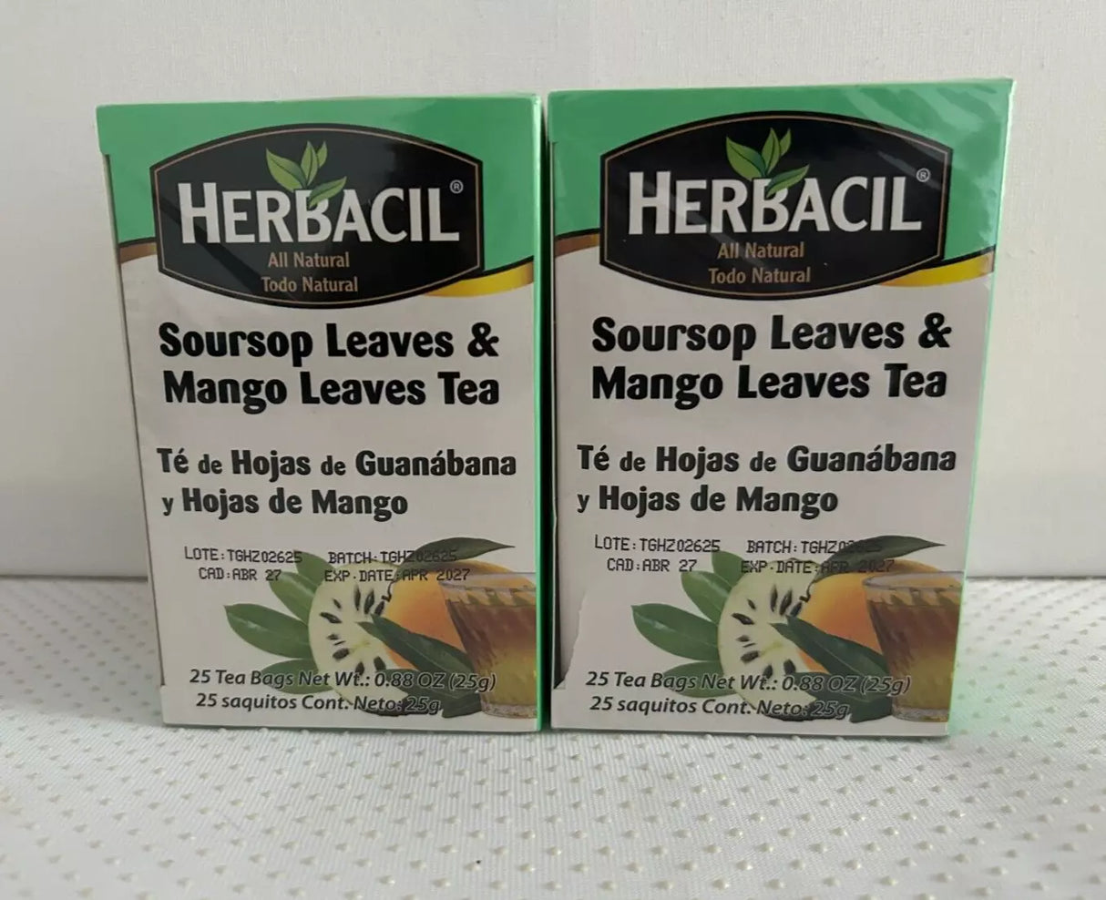 50 Soursop and Mango Leaves Tea Herbacil Guanabana 25 Bags x 2