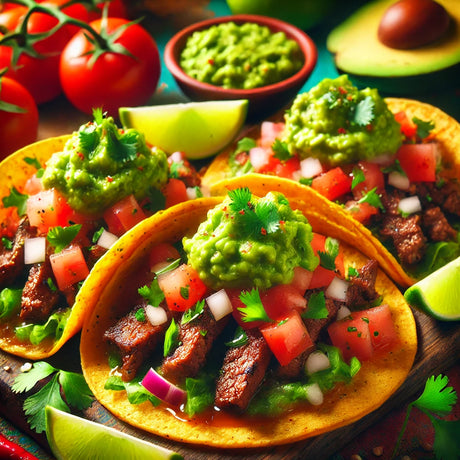 Tacos de Carne Asada con Guacamole